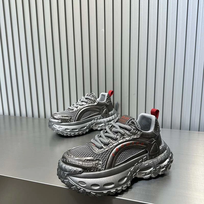 欧货轻奢亮面老爹鞋2025年夏季款时尚潮流厚底透气网面休闲轮胎鞋