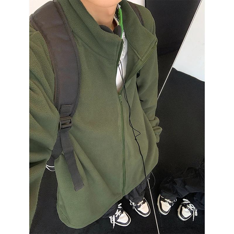 HD1491-2潮牌港风冬季保暖ins纯色情侣百搭摇粒绒夹克外套