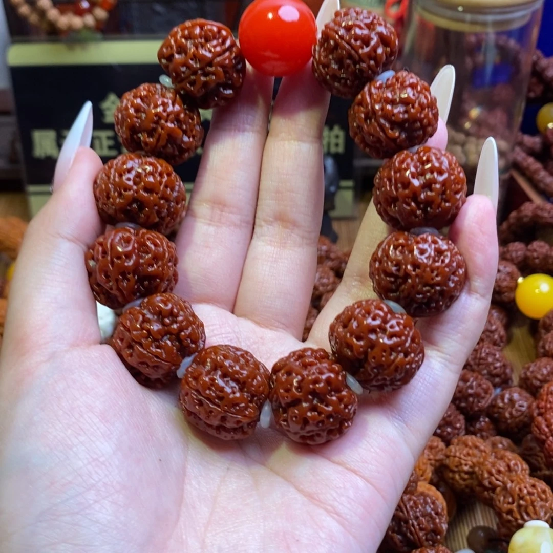 金刚菩提手串205肉红珠玉化