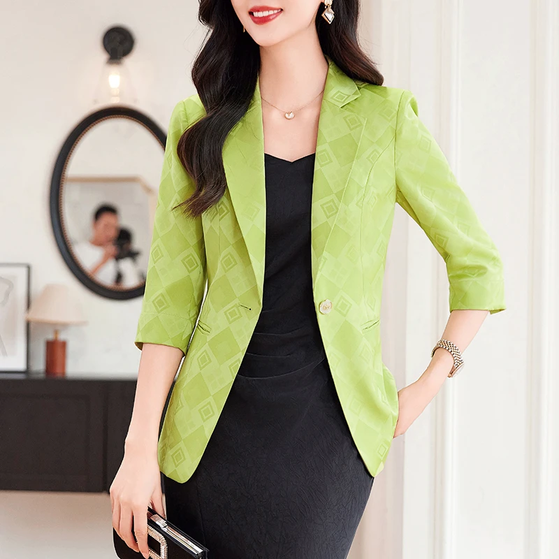 白色高端醋酸缎面小西装女2025春夏新款职业chic提花西服外套薄款