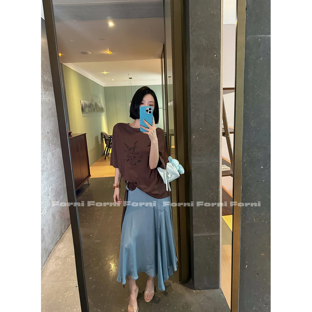 FORNI 天使大头贴 oversize设计感天使印花落肩宽松短袖T