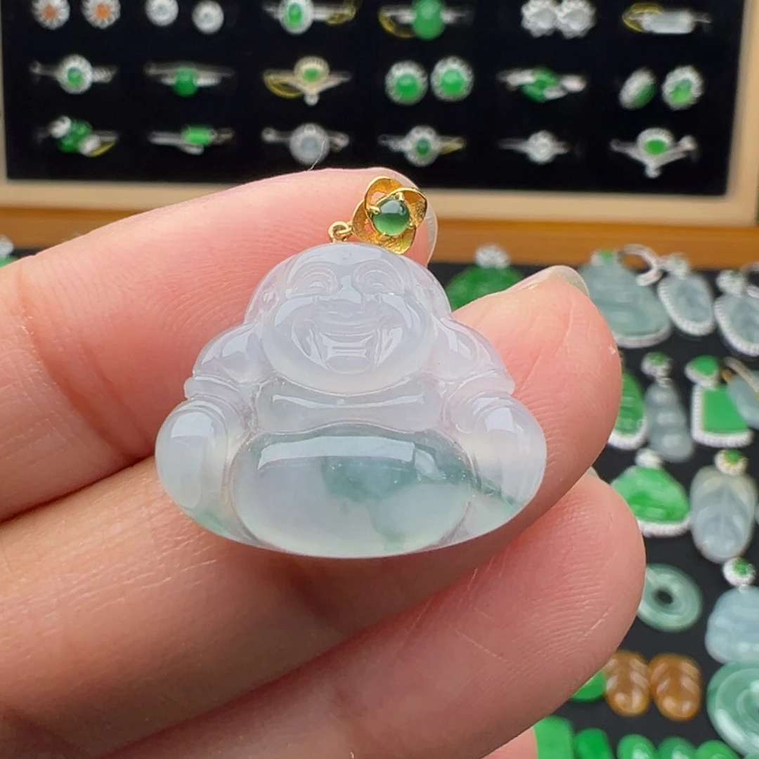 翡翠18K金镶嵌颈饰佛