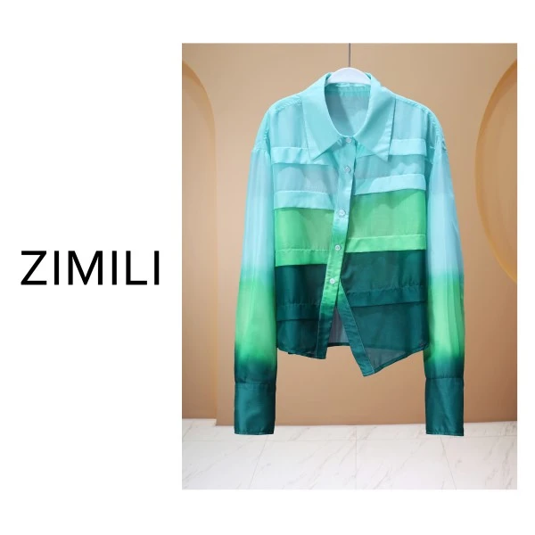 【亮哥女装】2025夏《汪洋》轻薄冰凉感夏日绿色渐变拼接纱衬衫8016