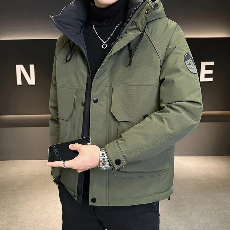 90鸭绒工装羽绒服男冬季2025新款潮流修身爆款加厚保暖冲锋衣外套