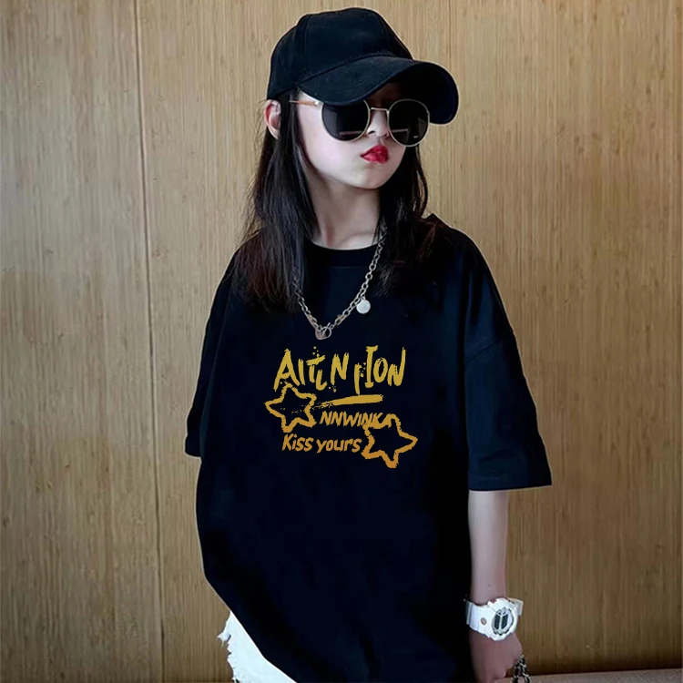 女童短袖t恤纯棉2025新款儿童潮酷夏款上衣大童半袖体恤女孩夏装T