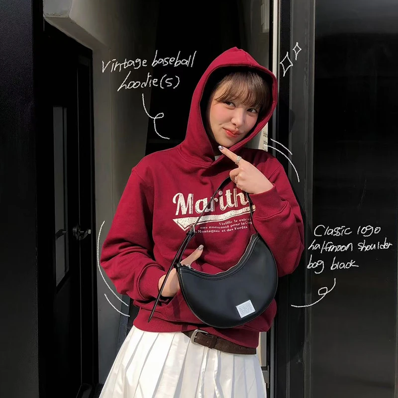 【泡菜早秋上新】复古休闲宽松显瘦字母印花连帽卫衣女上衣