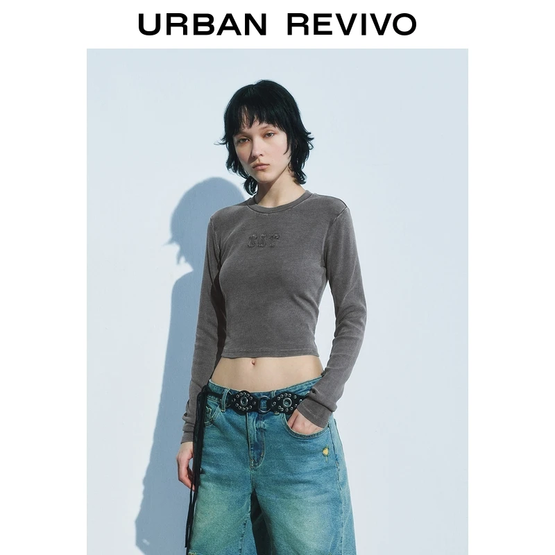 UR2025秋季新款女装休闲街头风字母修身长袖T恤UYY450026