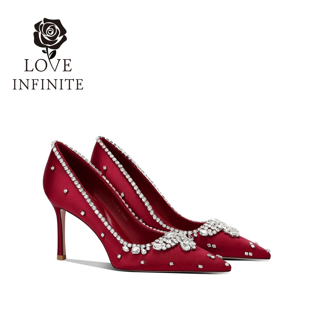 纪念日酒红色结婚鞋女2025新款冬季秀禾服新娘鞋水钻高跟鞋女细跟