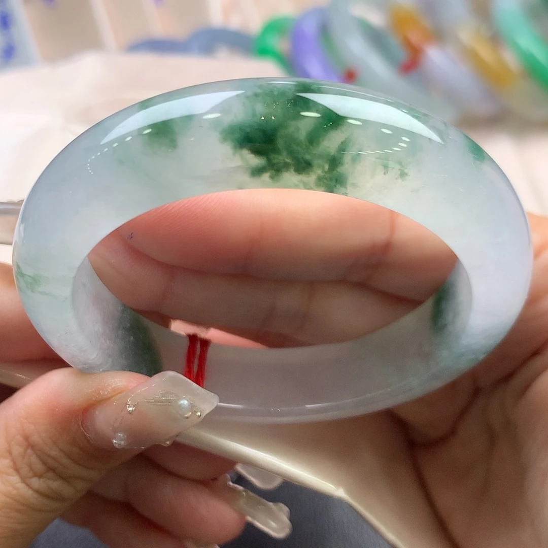 翡翠未镶嵌手镯53.8高冰飘花