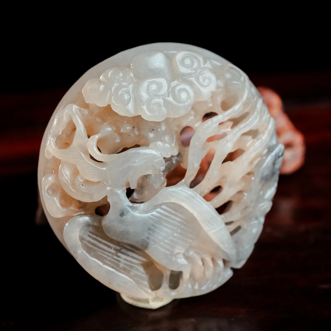 明代和田玉绶带鸟镂空佩-LM