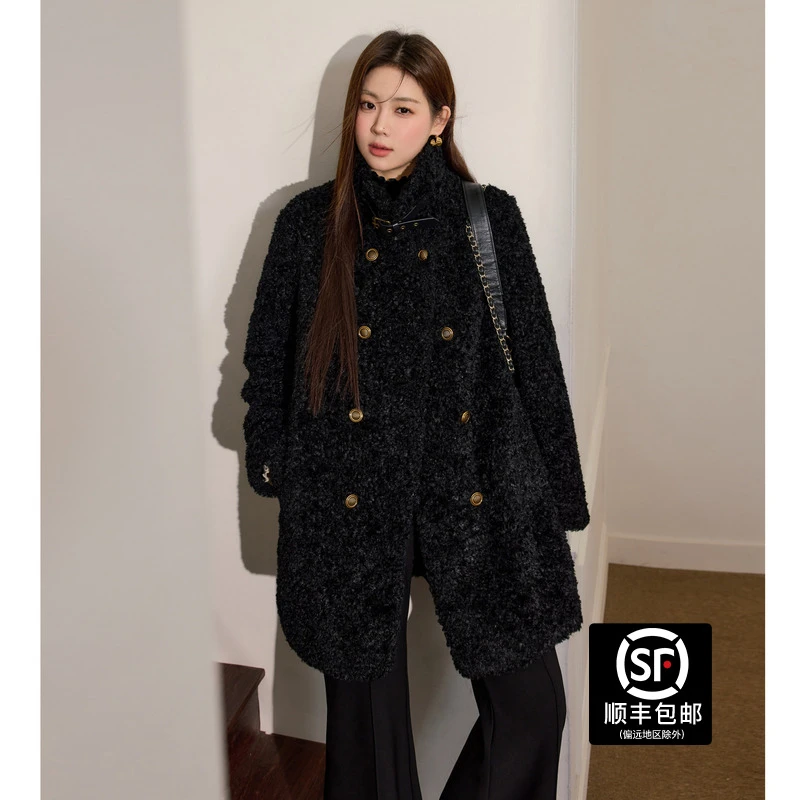 大码女装胖mm仿羊羔毛皮毛一体气质外套冬季新款立领秋冬服装