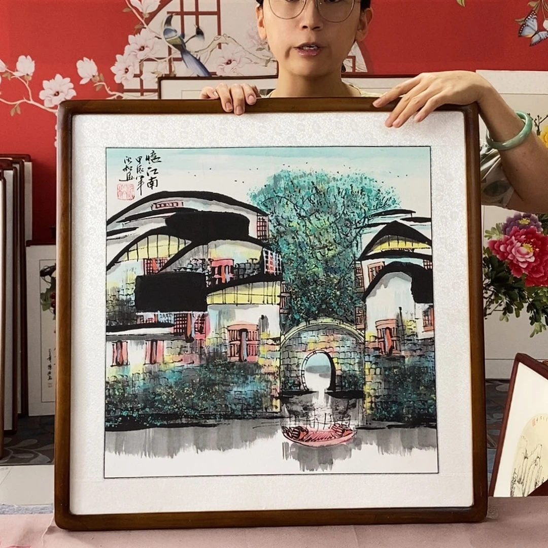 国画手写手绘带框包邮62✖️62国画作品