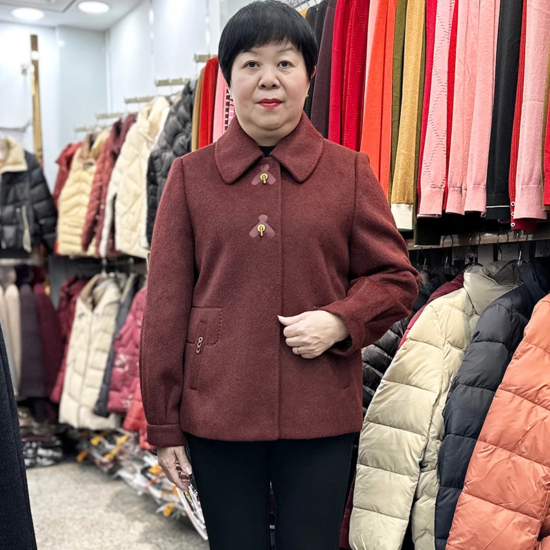 气质中老年女装妈妈装貂绒大衣冬季新款婆婆纽扣翻领奶奶外套保暖