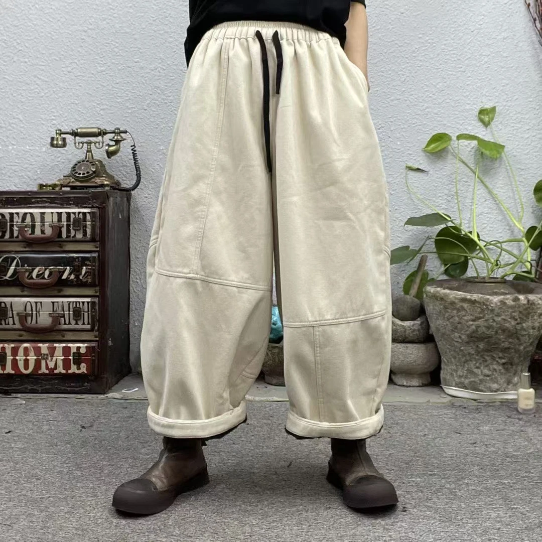 7772加绒前多片拼接裤腰抽绳牛仔休闲裤（长92臀围132脚口60