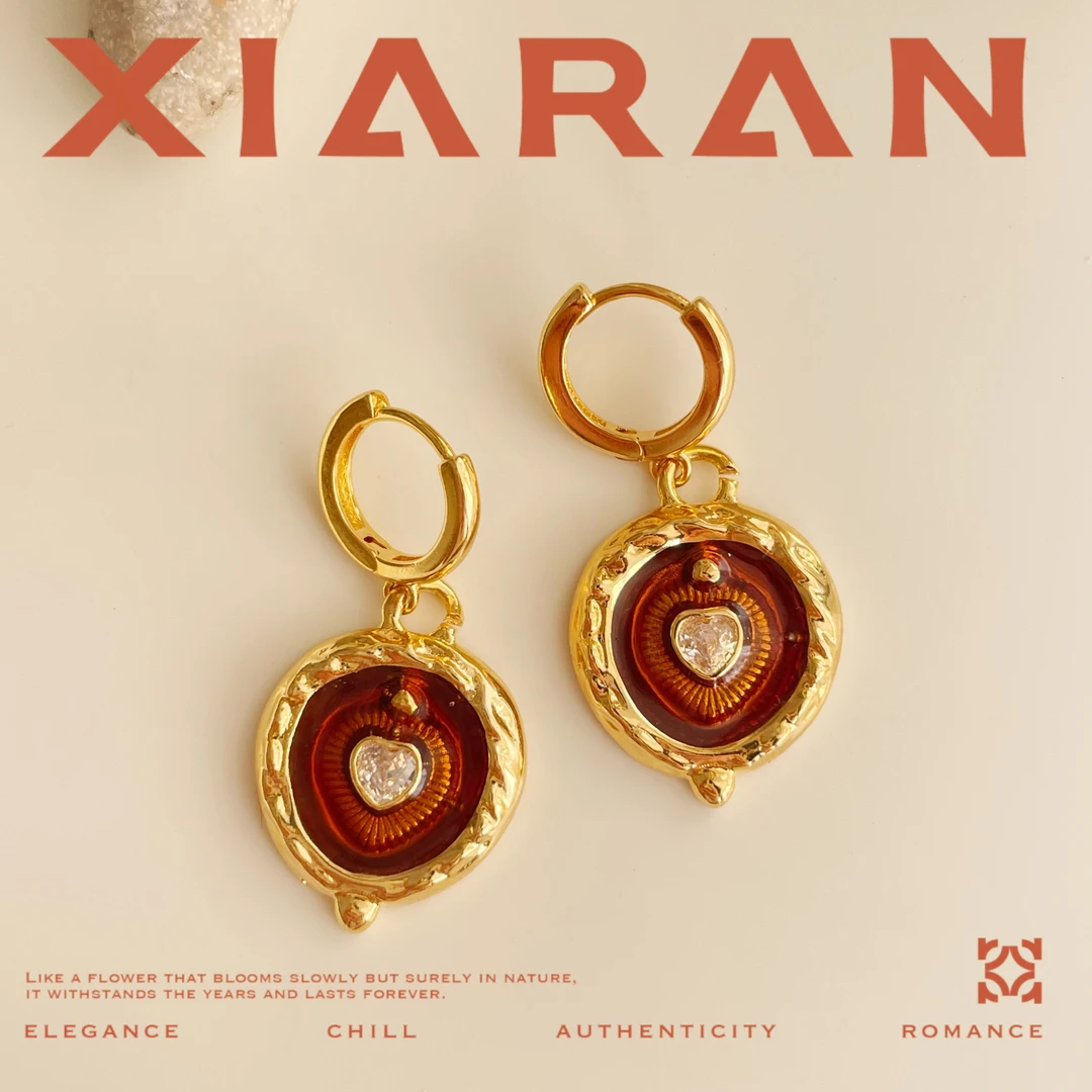 黄铜耳饰 「心珀」中古金色圆形设计感复古法式宫廷创时尚优雅耳钉