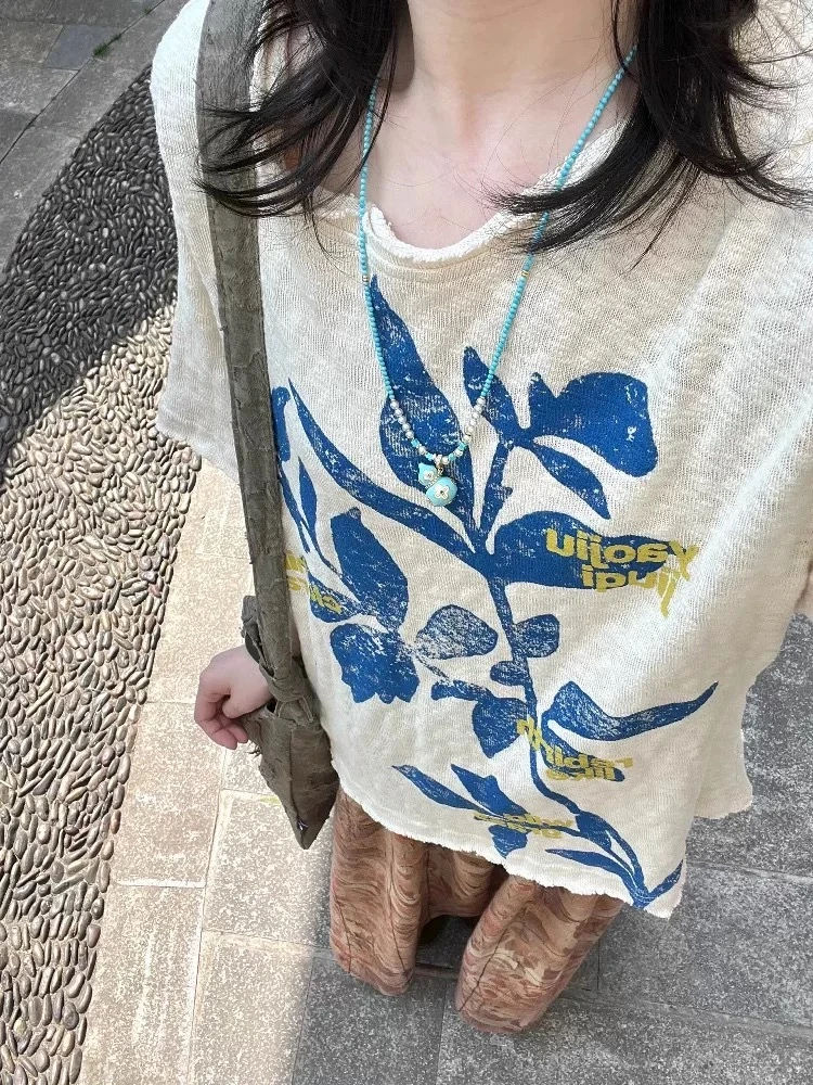 美式复古微胖妹妹短袖t恤女夏季宽松慵懒风显瘦罩衫半袖上衣