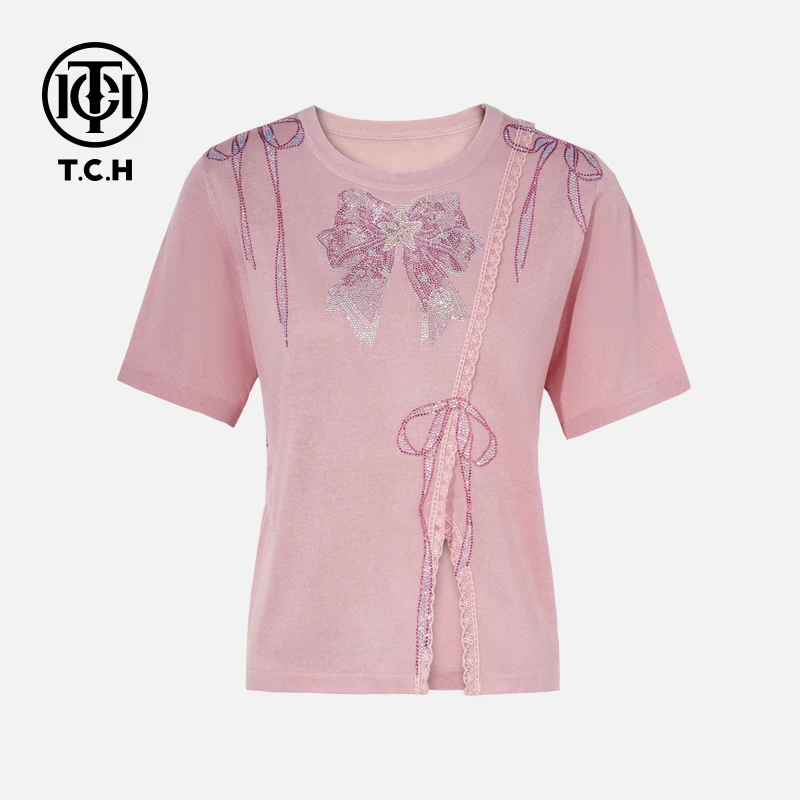 TCH私服烫钻工艺新时尚淑女百搭新潮流T恤女T75B09E5082轻奢tch