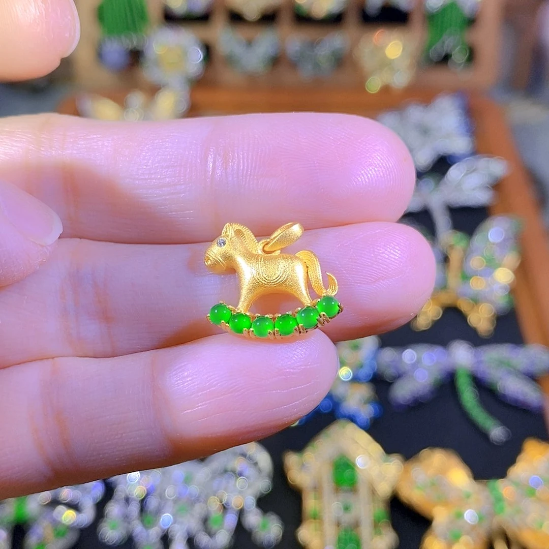 吊坠(不含链)银S925镶嵌翡翠