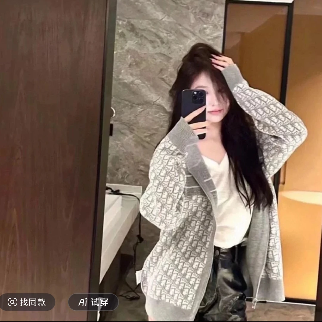 (龙女家)连帽针织字母宽松夏提花毛针织衫宽松型冬季不褪色