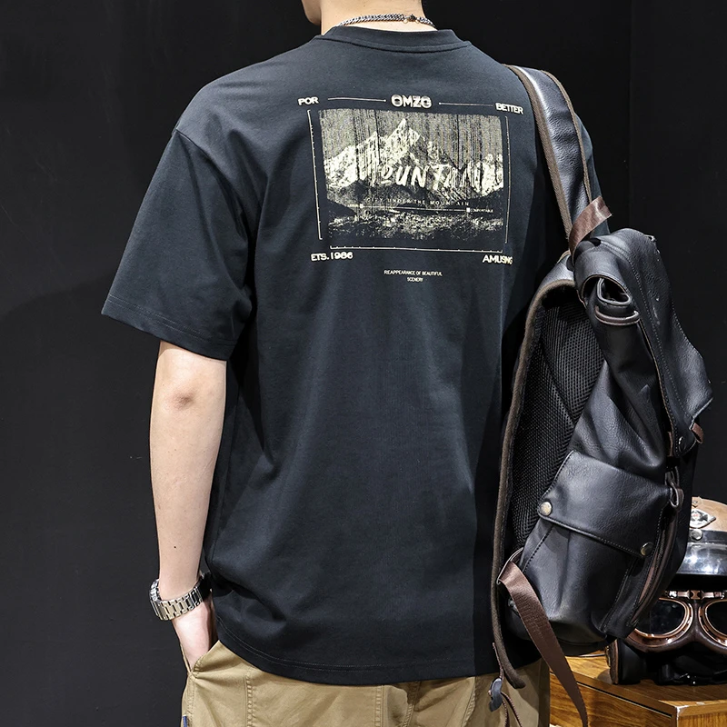 MR.MUDI/穆迪先生美式复古印花短袖t恤男士大码夏季新款百搭体恤