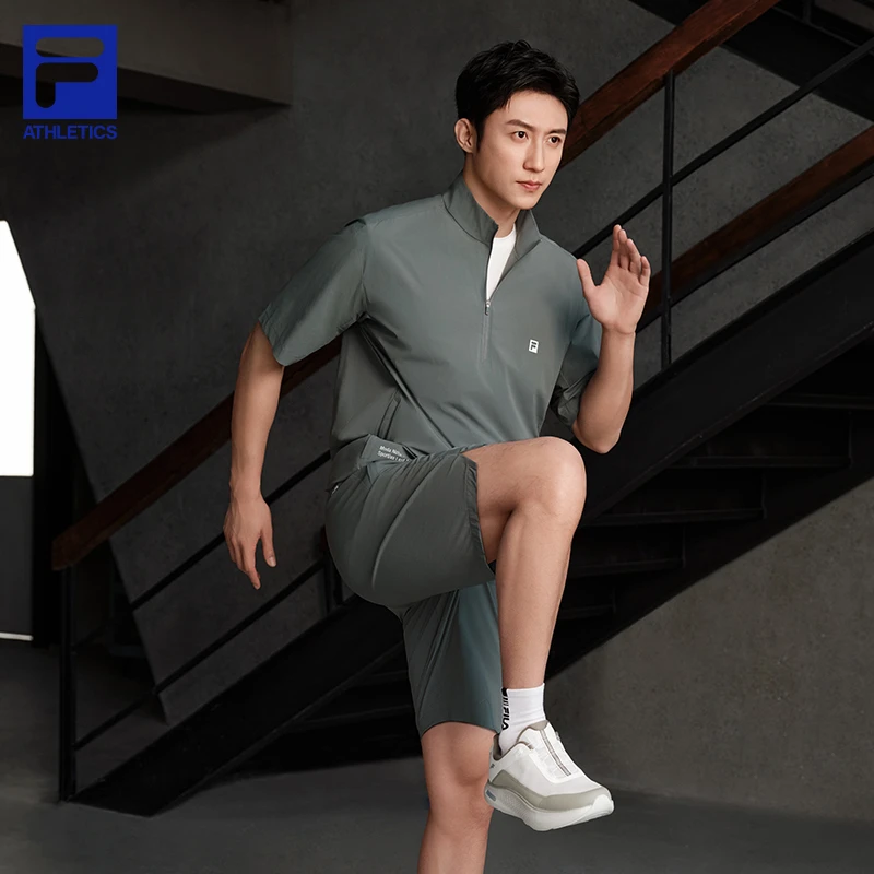 【水溶纱半拉链】Fila/斐乐男宽松T恤机能高弹运动短袖A11M531113F