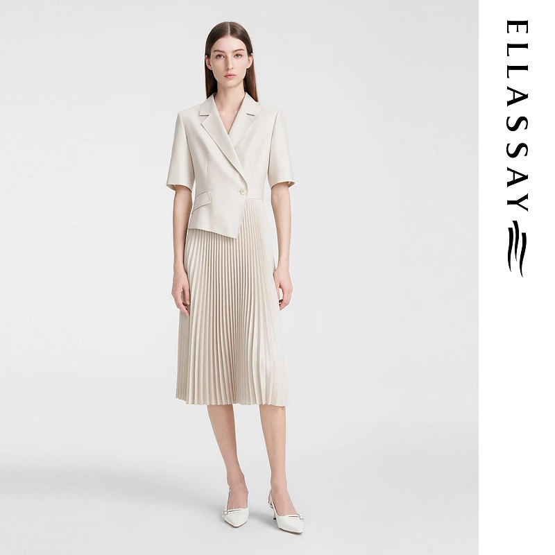 【晨粉专享价】歌力思夏季新款拼接收腰百褶连衣裙女Y013