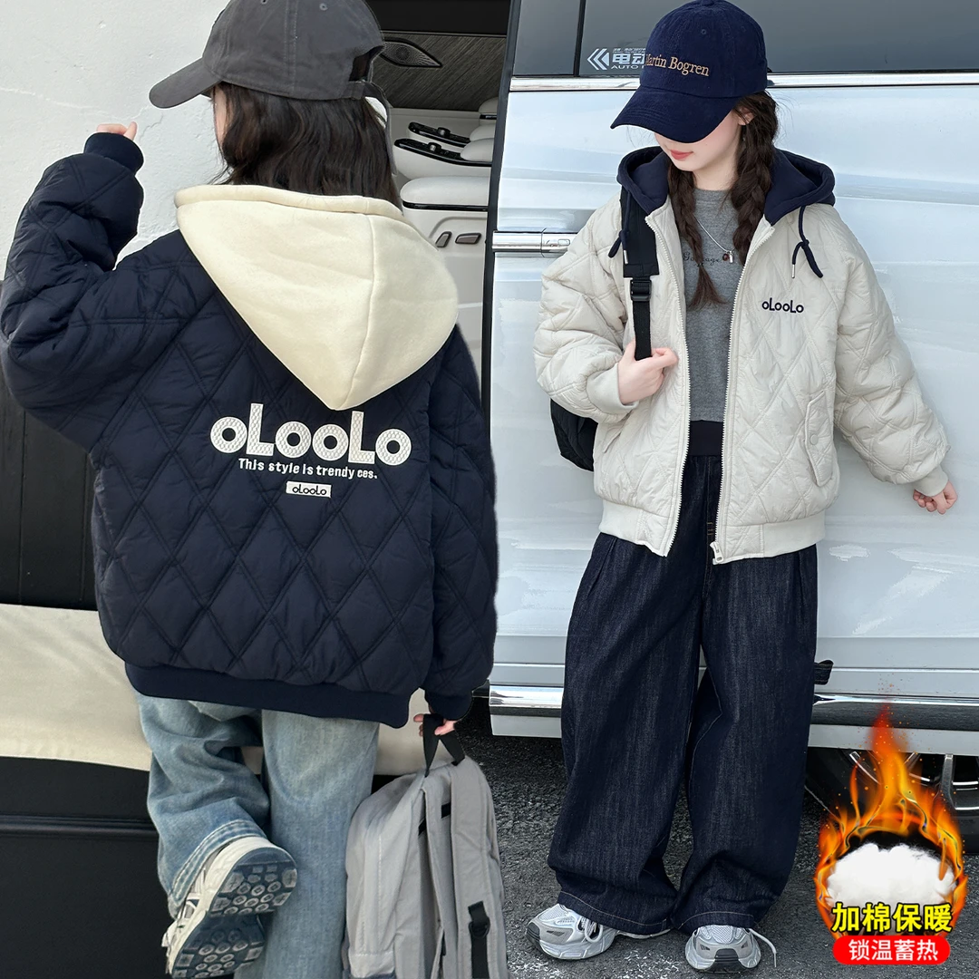 女童秋冬款韩版夹棉加厚棉服外套女大童洋气儿童冬装二棉棒球服潮