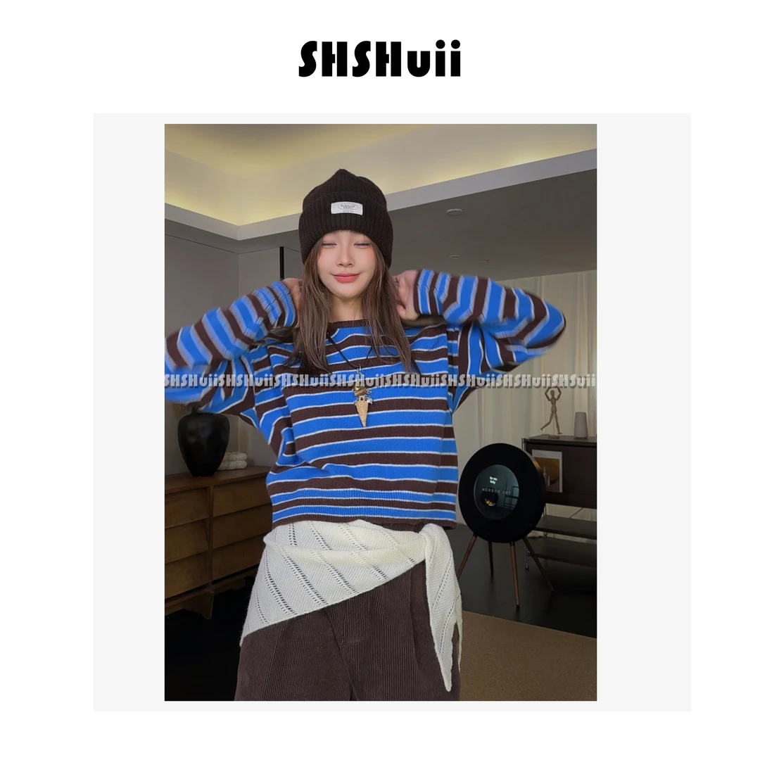 IN.SHuii【兰岛屿】撞色条纹立领polo衫羊毛针织毛衣/midn