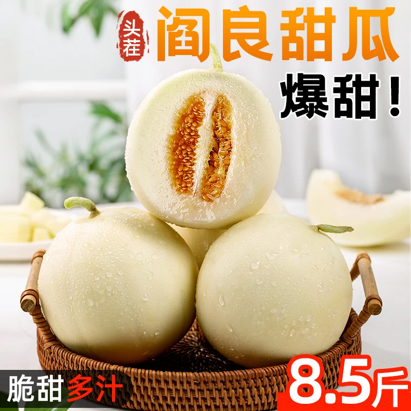 陕西正宗阎良甜瓜8.5斤新鲜头茬当季水果小籽白皮香瓜脆整箱包邮