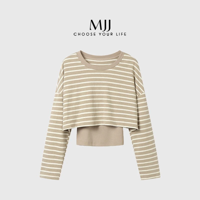 【MJJ】百搭显瘦修身条纹款小众设计内搭长袖内搭两件套T恤