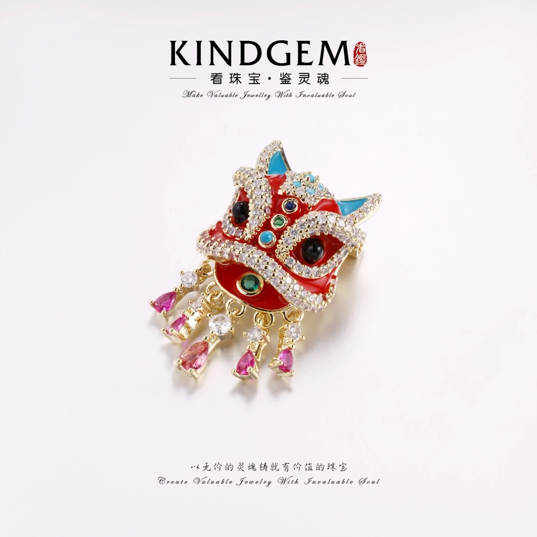 铜合金合成锆石胸针 时尚百搭国风醒狮设计师高级感胸针 C-33023