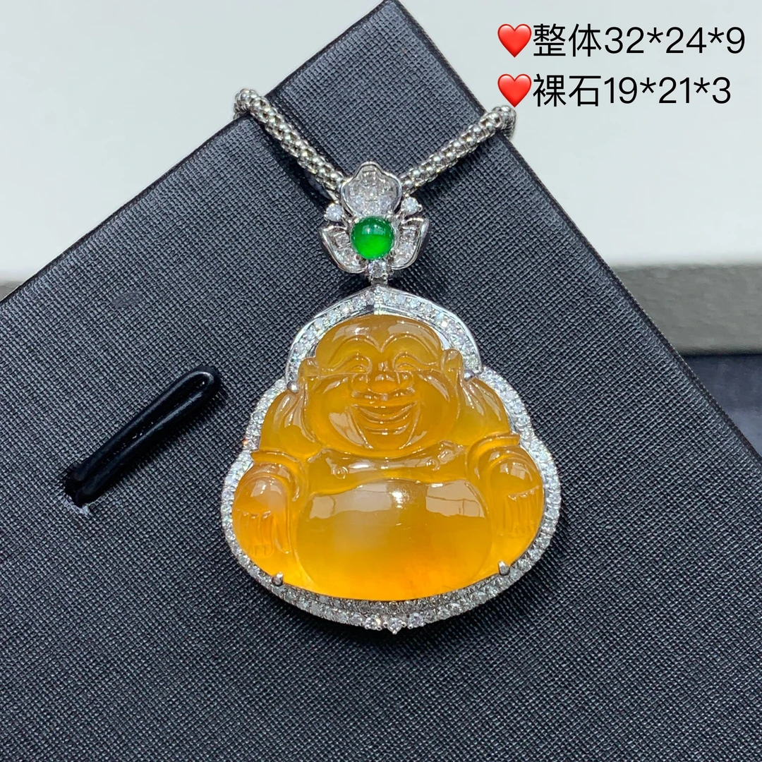 新品推荐·18K金高冰蜜糖黄佛公翡翠玉石缅A吊坠气质百搭