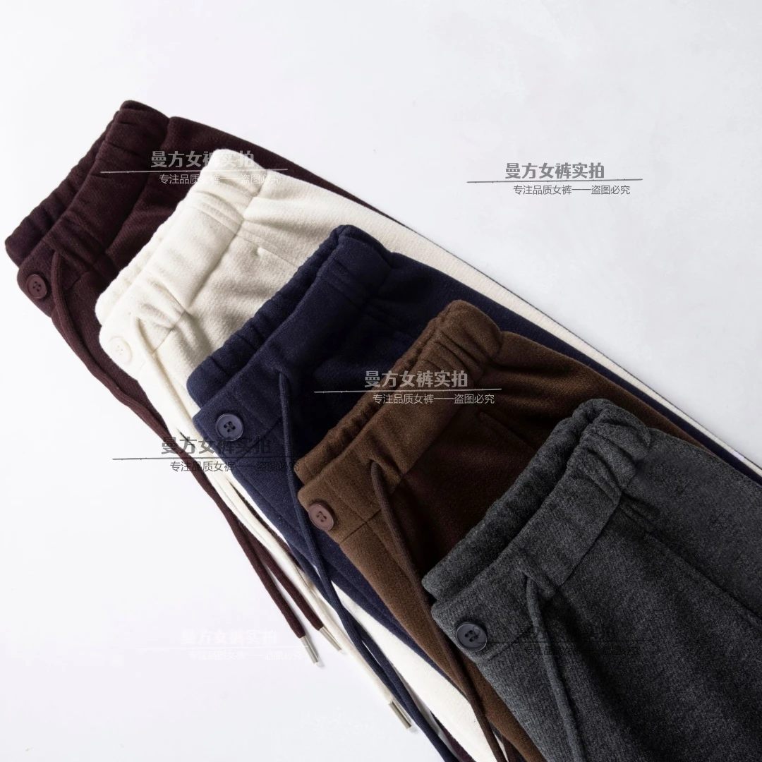 【专柜轻奢】M565秋冬季新款羊 绒蚕 丝高腰设计师款百搭窄版弯刀裤