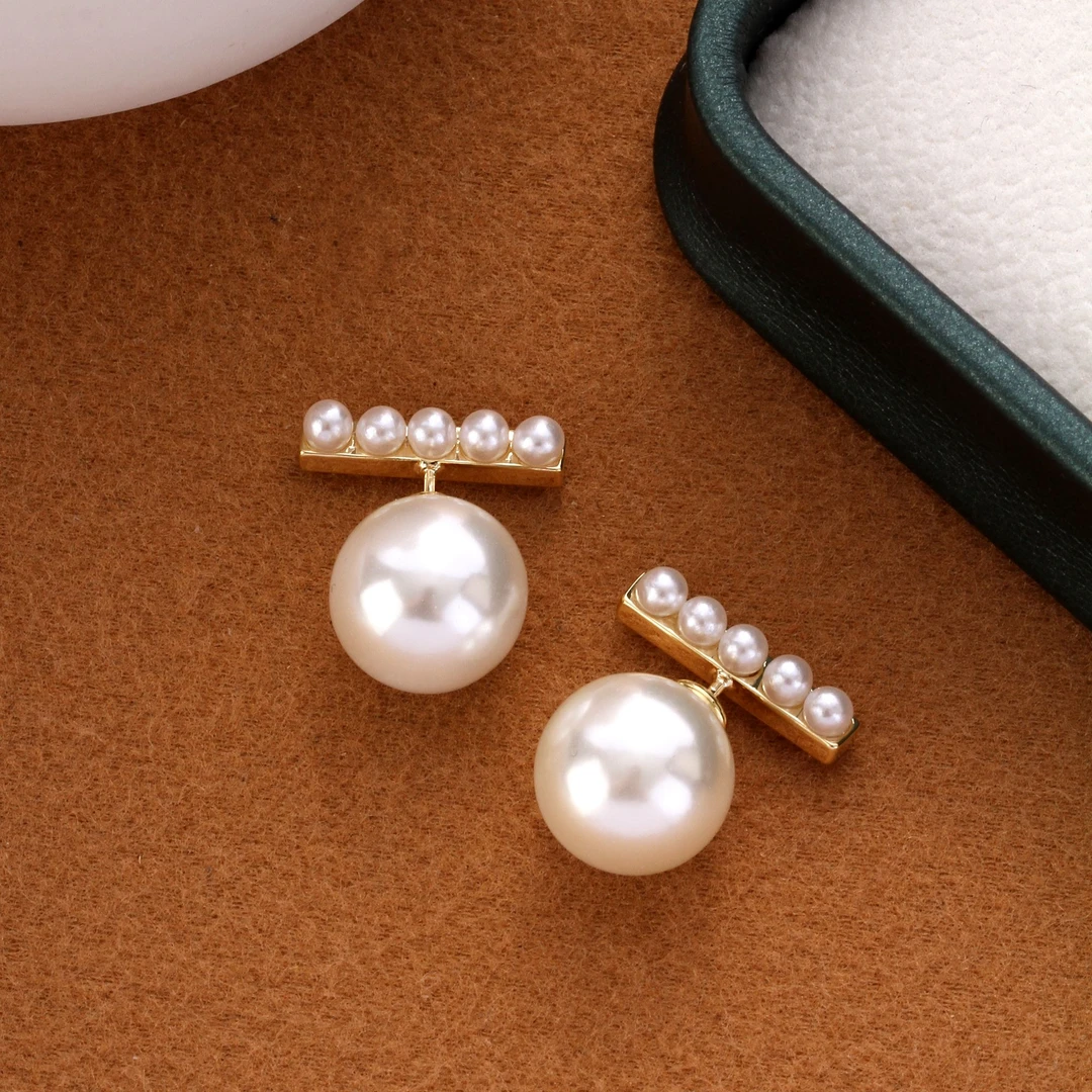 【KEFAN珂梵】小众复古耳钉女迷你法式耳饰平衡木12mm珠珠