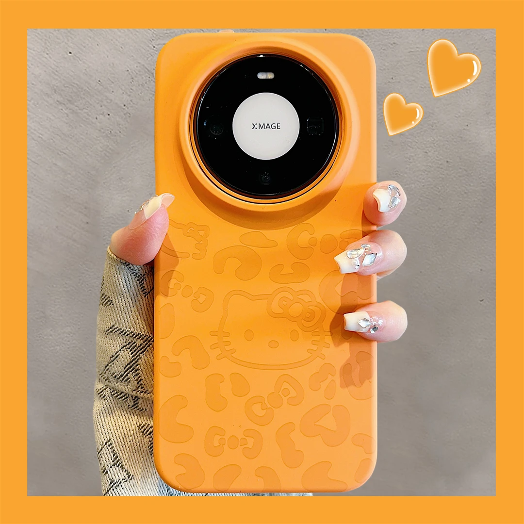 橙色液态硅胶可爱卡通KT猫适用华为mate80手机壳新款mate80promax