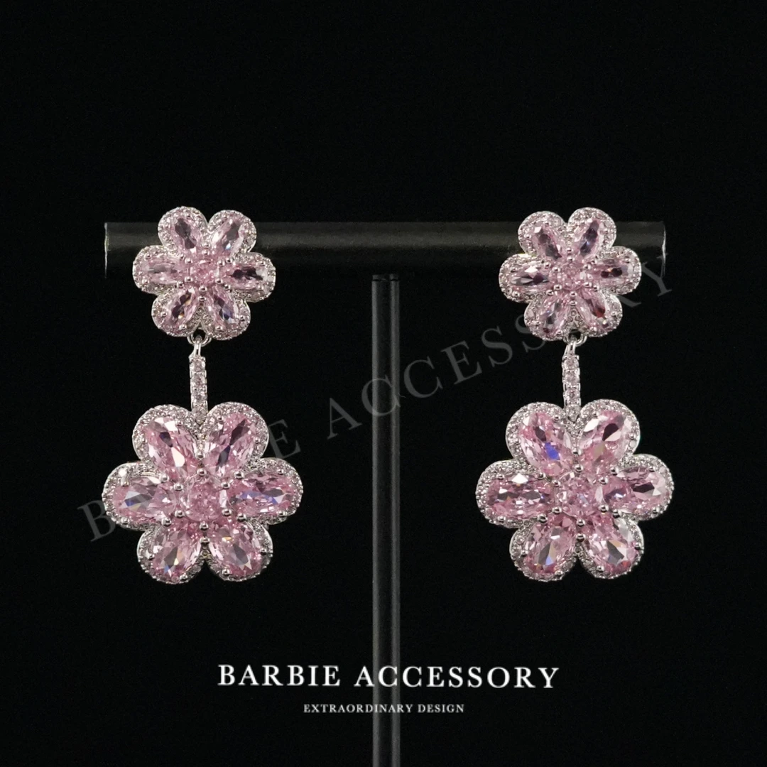 铜合金合成锆石耳饰 【花泪花蕾】法式既视设计款高级感绝美耳饰