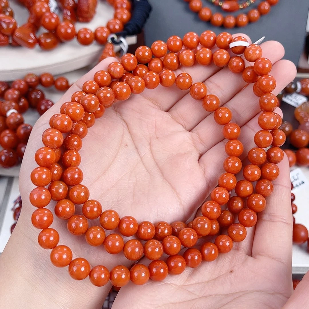 南红玛瑙未镶嵌瓦西柿子红满肉多圈8mm