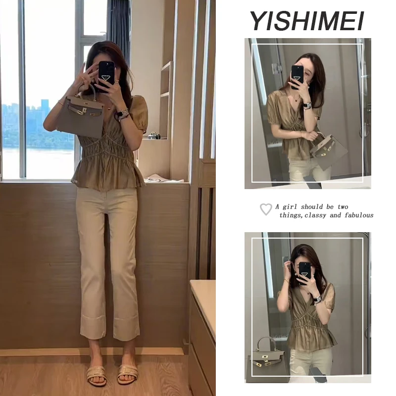 今年流行穿搭一整套女2025夏季新款气质V领短袖上衣裤子两件套
