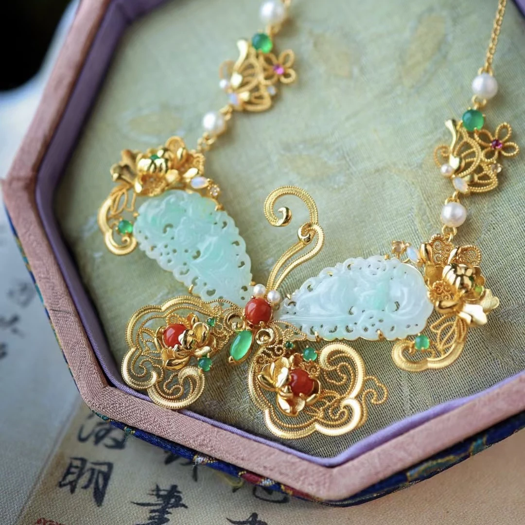 序闲雪·银镶翡翠蝴蝶胸针吊坠MTS