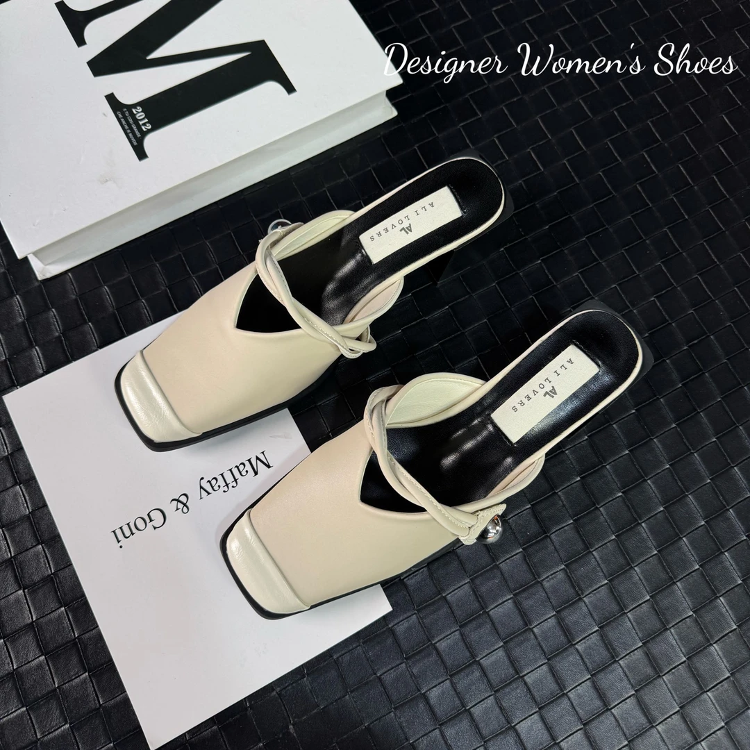 方头气质时尚休闲百搭法式高跟小香风夏季复古春季平底6133-1杏色