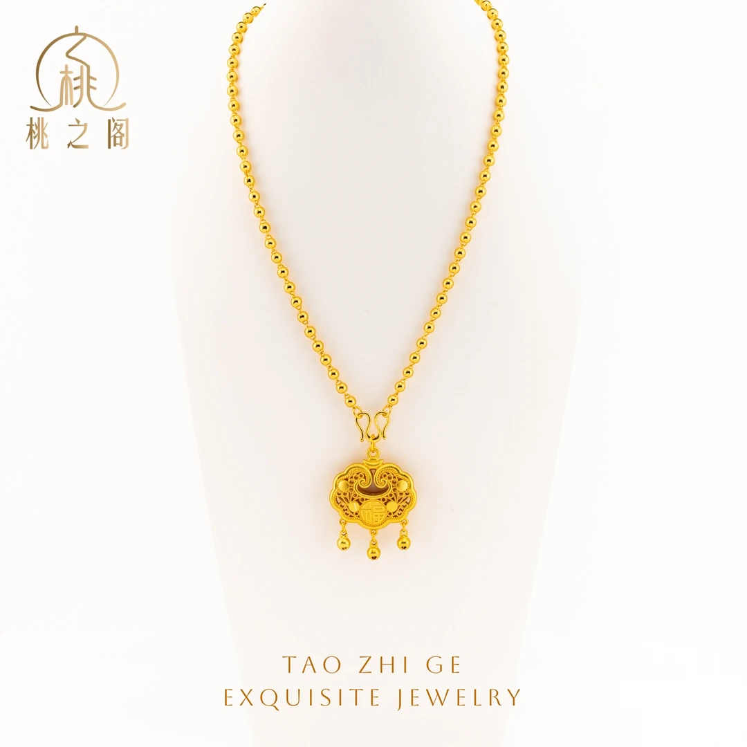 铜合金项链 精工卡4mm珠珠配铃铛福锁AG1146