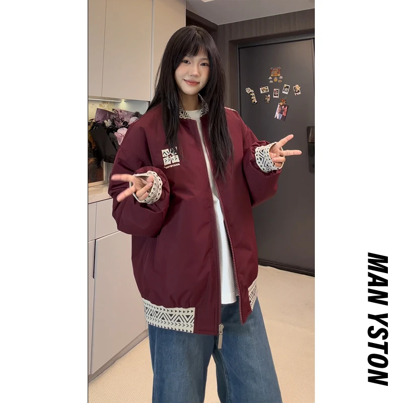 美式潮牌百搭刺绣棒球服棉衣冬季加厚情侣装休闲宽松棉服外套男款