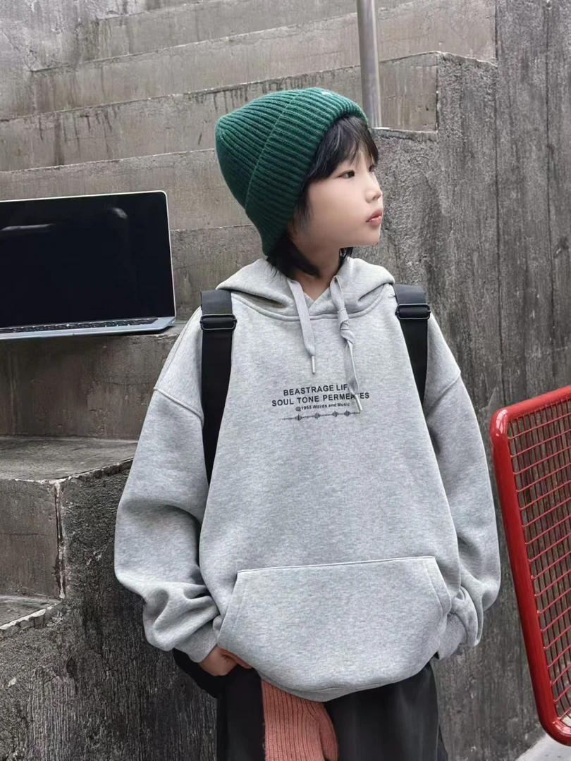 【小哥童装】冬款男童慵懒加绒卫衣厚款连帽百搭中大童卫衣59110