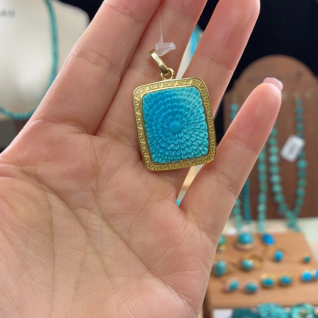 绿松石银S925镀金镶嵌颈饰