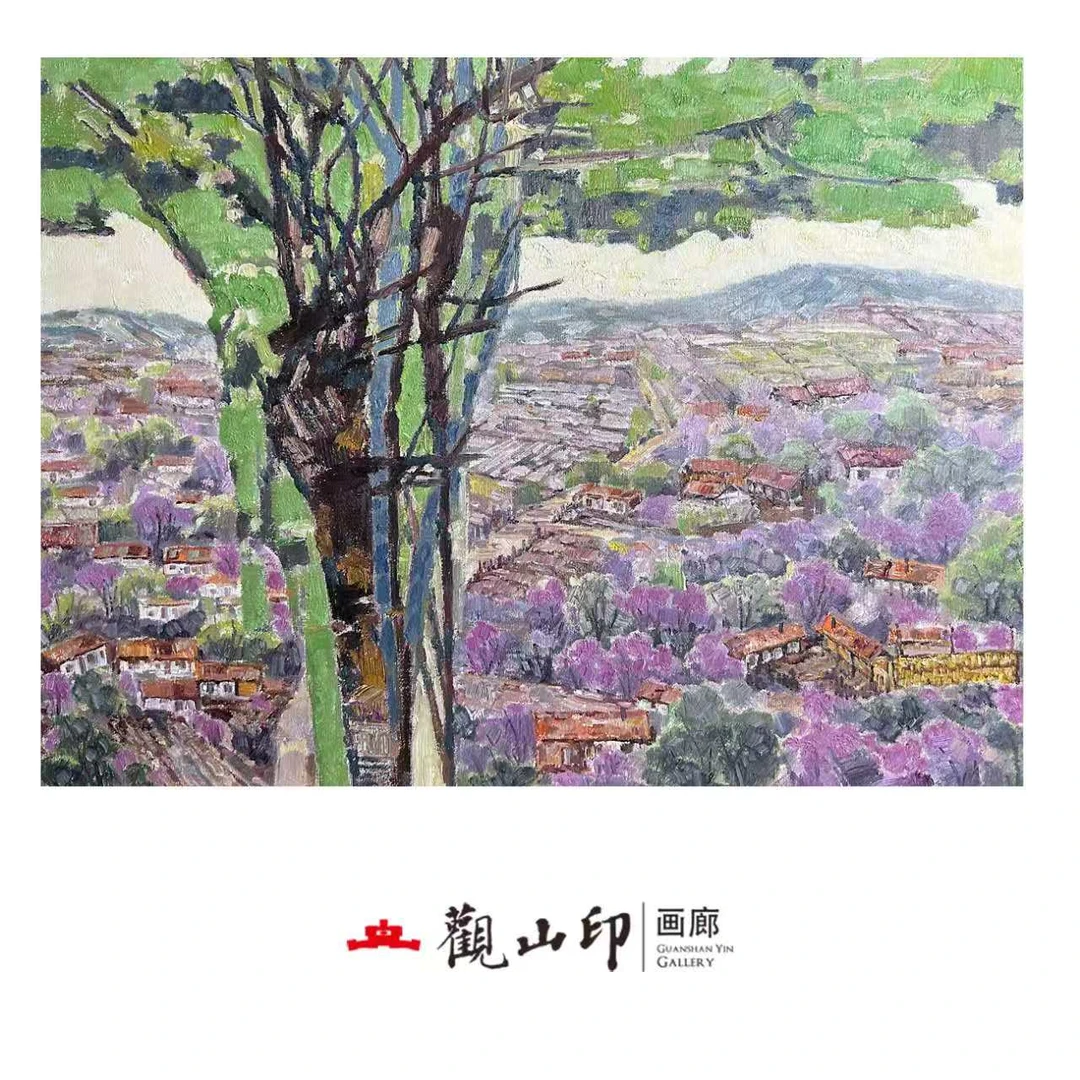 096粉韵漫城原创手绘风景油画81x60.4cm乡村作品九