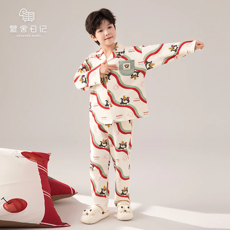儿童睡衣纯棉男孩长袖卡通居家套装春秋季男童宽松透气家居服784