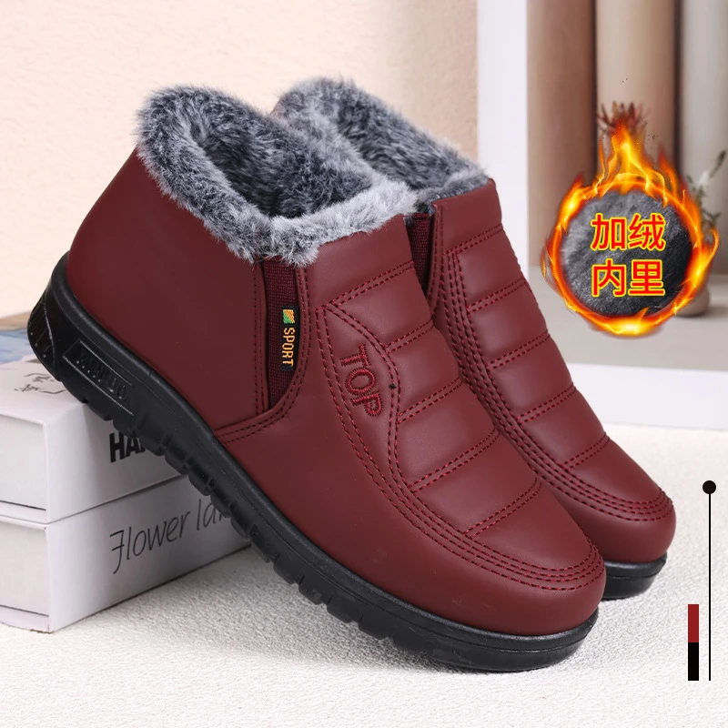 冬季老北京布鞋女棉靴加绒保暖中老年一脚蹬妈妈软底防滑健步棉鞋