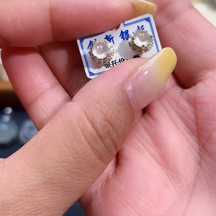 翡翠银S925镶嵌戒指缅甸天然A货翡翠耳钉