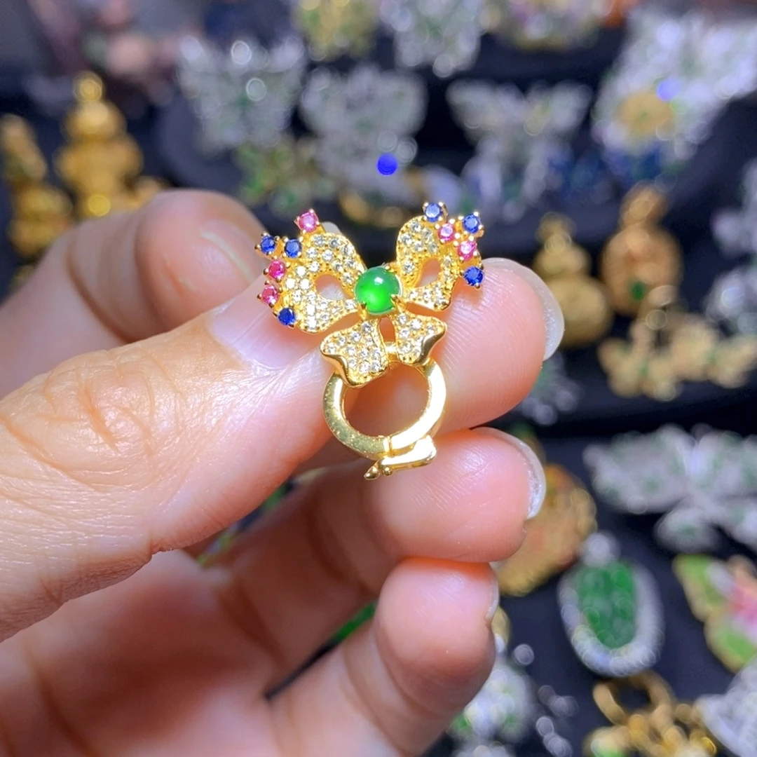 翡翠银S925镶嵌套链天然翡翠