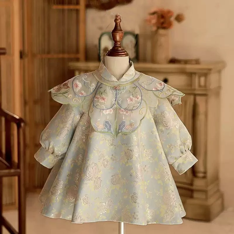 中式周岁宝宝礼服高端国风生日女童公主儿童抓周旗袍唐装婴儿冠衣